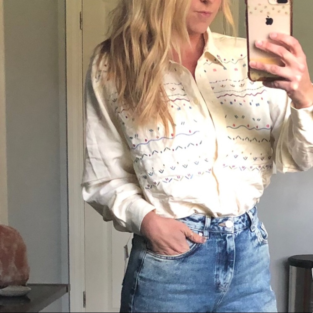 Vintage Western Collared Embroidered Button Up